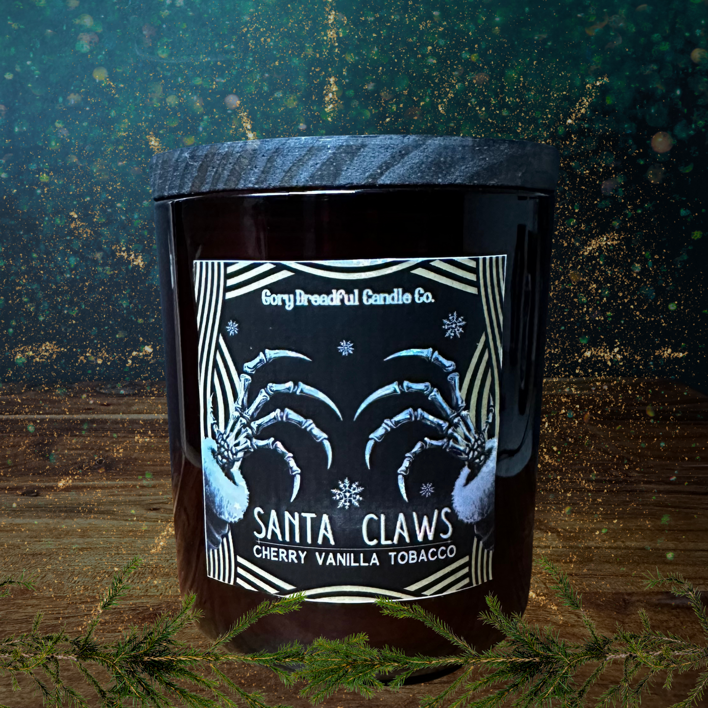 Santa Claws Luxury Crackling Wooden Wick Candle: Cherry Vanilla Tobacco Scent