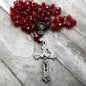 Vintage Italian Glass Bead Rosary, Italy Catholic Prayer Beads, Silver Crucifix