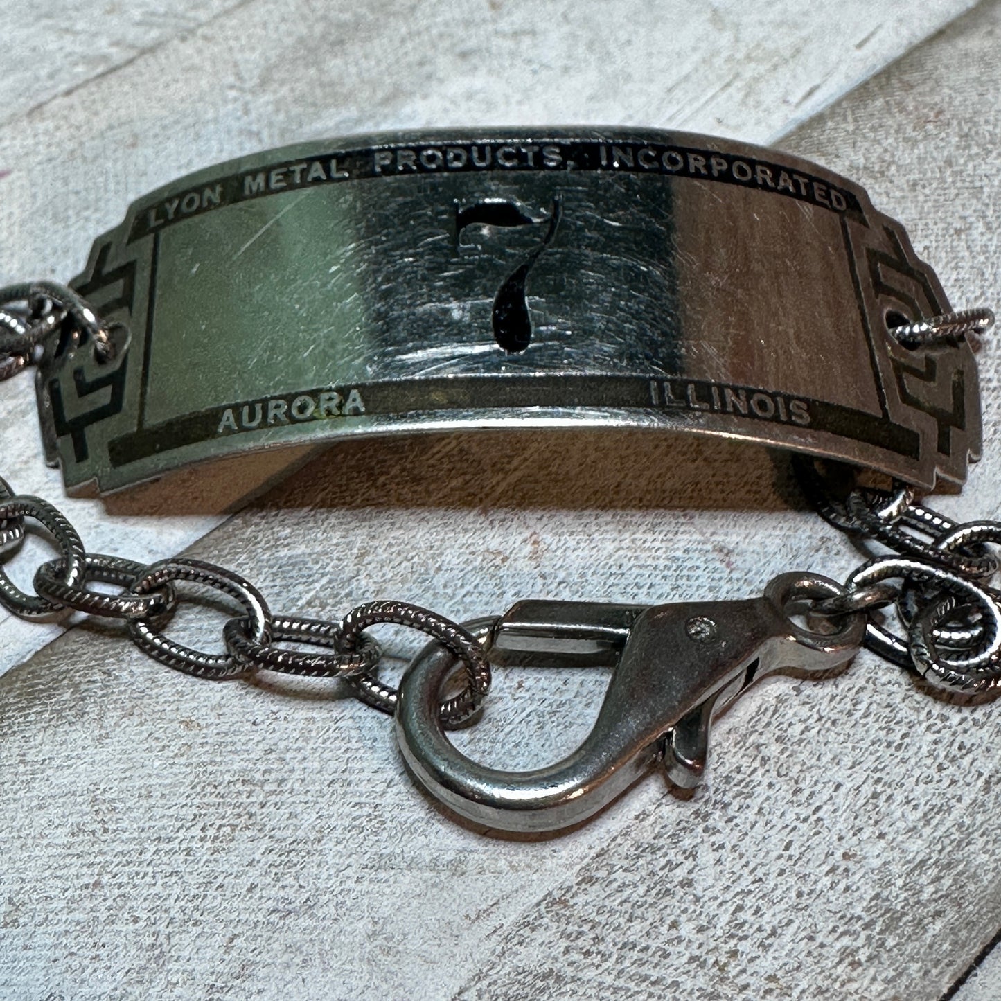 Vintage 1930s-1940s Industrial Salvage Locker Tag Up-cycled Bracelet – Lucky #7