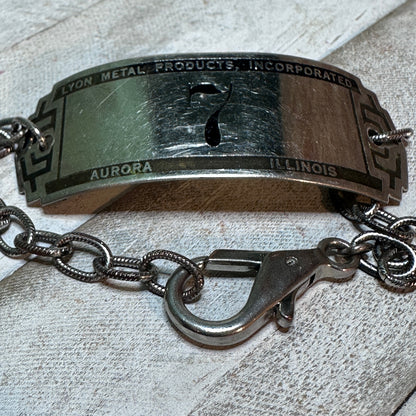 Vintage 1930s-1940s Industrial Salvage Locker Tag Up-cycled Bracelet – Lucky #7