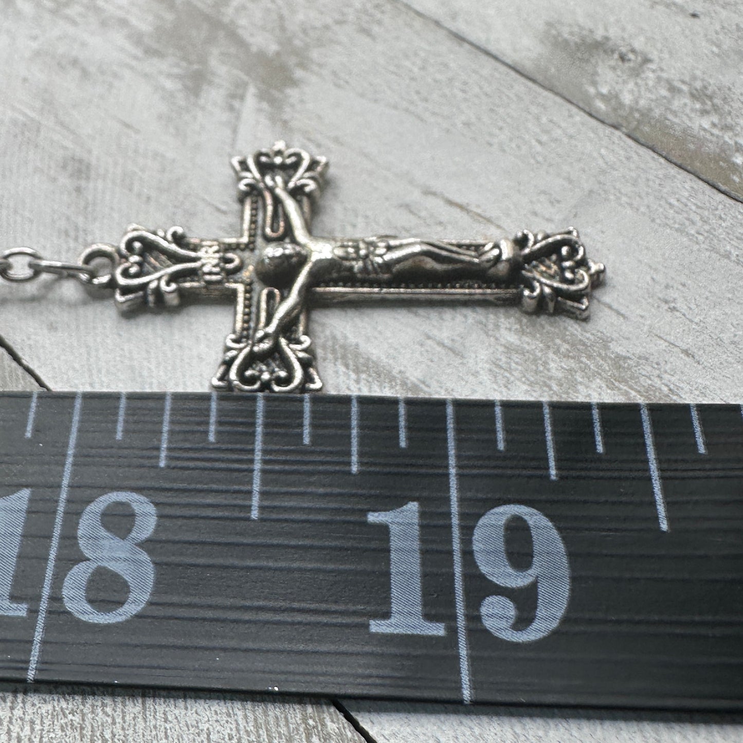 Vintage Black Iridescent Glass Bead Rosary, Catholic Prayer Beads, Silvertone Crucifix