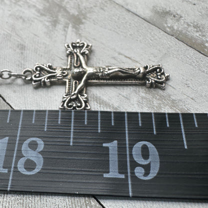 Vintage Black Iridescent Glass Bead Rosary, Catholic Prayer Beads, Silvertone Crucifix