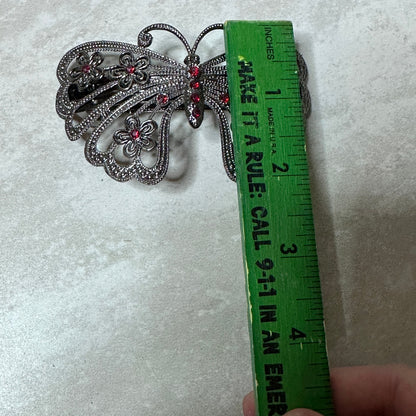 Vintage Ornate Filigree Butterfly Jeweled Metal Hair Clip Barrette