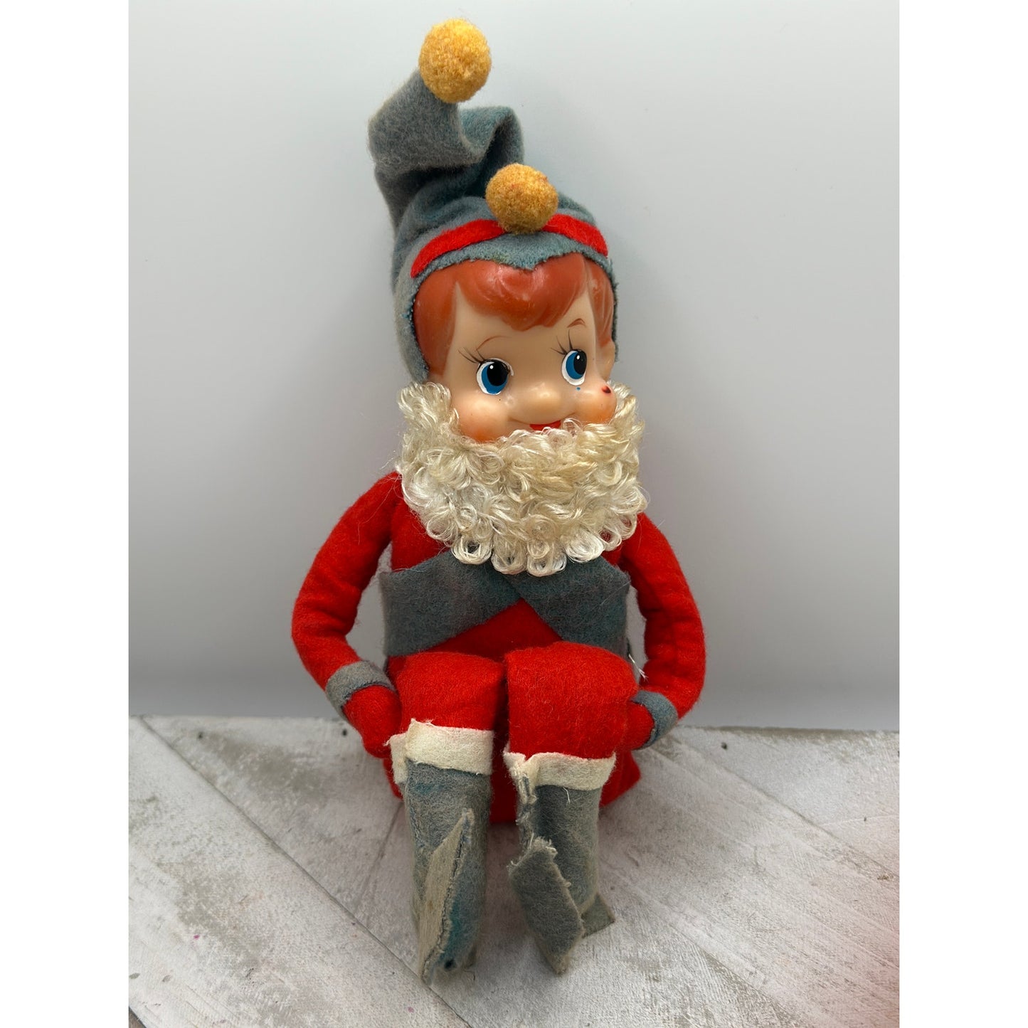 Vintage Knee Hugger Elf Pixie Retro Christmas Ornament MCM Style-RARE