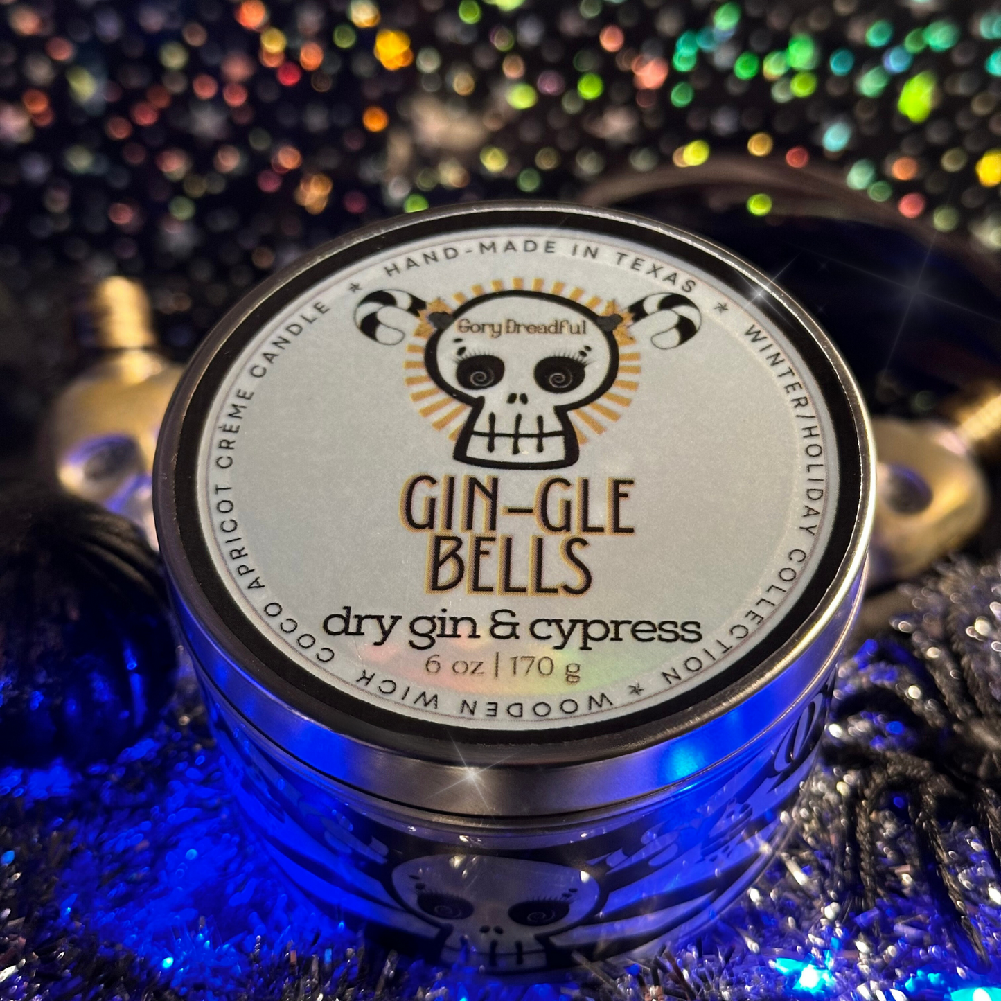 Gin-gle Bells Luxury Crackling Wooden Wick Candle Tin: Dry Gin & Cypress Scent