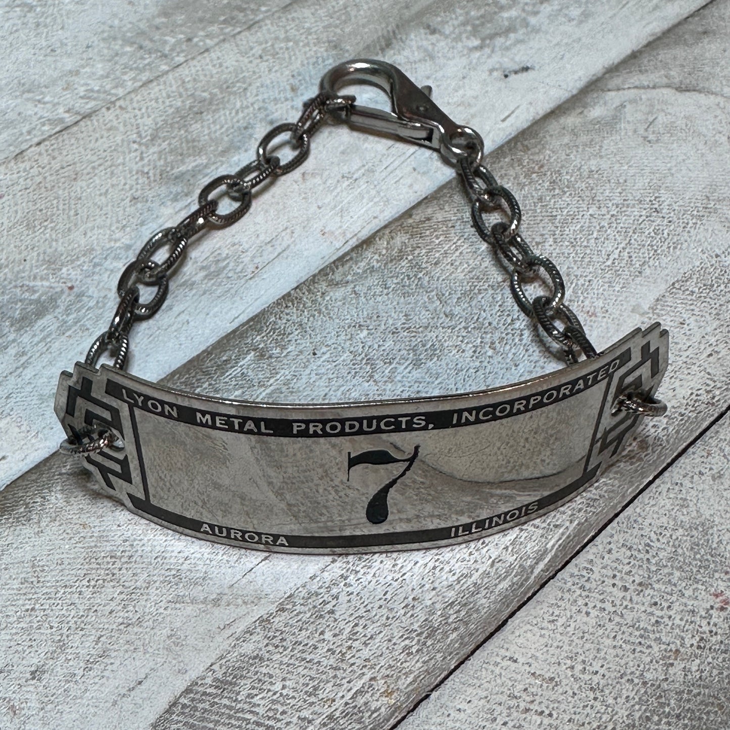 Vintage 1930s-1940s Industrial Salvage Locker Tag Up-cycled Bracelet – Lucky #7