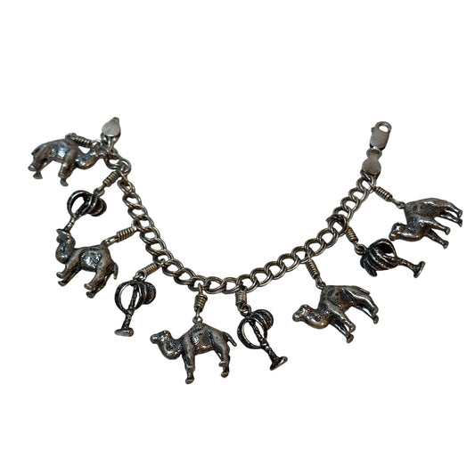 Vtg Sterling Silver Camel Palm Tree Charm Bracelet – Made in Italy, Stamped 925