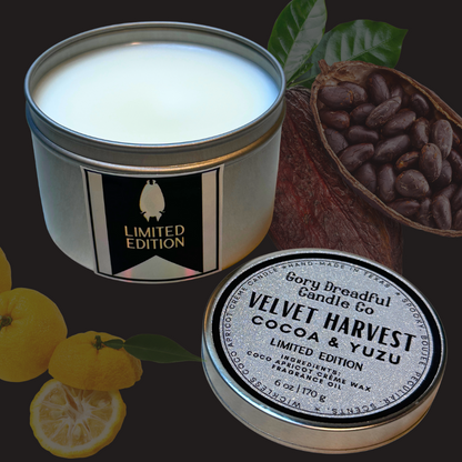 Velvet Harvest Wickless Candle Tin: Cocoa & Yuzu Scent - Limited Edition