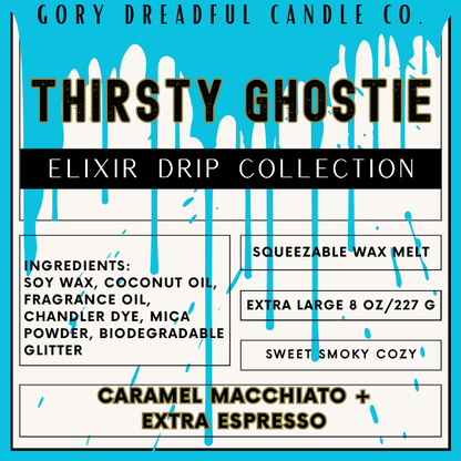 THIRSTY GHOSTIE Mega 8 oz Squeezable Wax Melt: Caramel Macchiato + Extra Espresso Scent