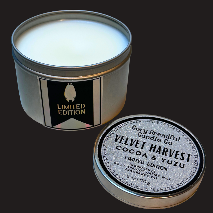 Velvet Harvest Wickless Candle Tin: Cocoa & Yuzu Scent - Limited Edition