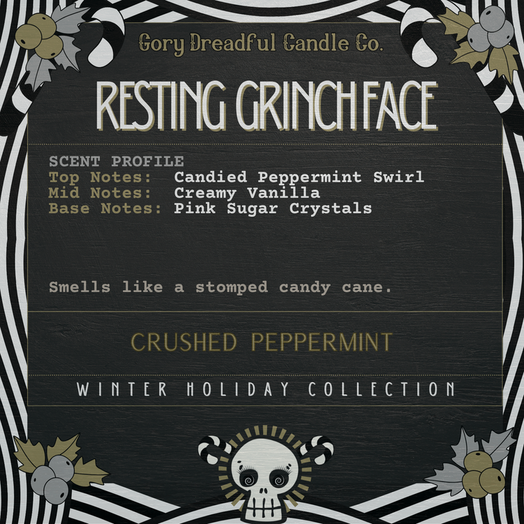 Resting Grinchface Luxury Crackling Wooden Wick Candle Tin: Crushed Peppermint Scent