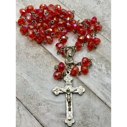 Vintage Italian Glass Bead Rosary, Italy Catholic Prayer Beads, Silver Crucifix