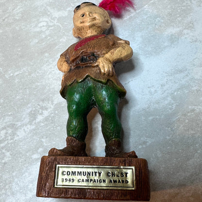 1946-49 Vintage Peter Pan with red feather Community Chest award trophy figurine