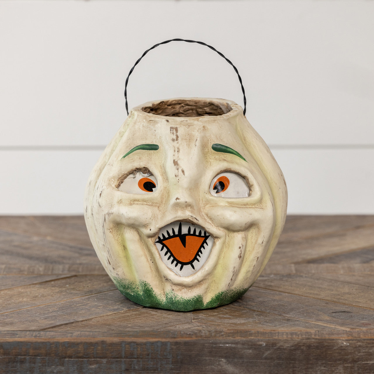 Vintage-Inspired White Resin Mache Jack-O-Lantern Choir Boy Candy Buckets
