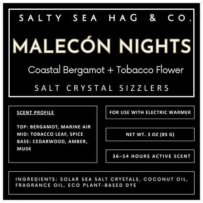 MALÉCON NIGHTS Salt Crystal Sizzlers: Coastal Bergamot + Tobacco Flower Scent