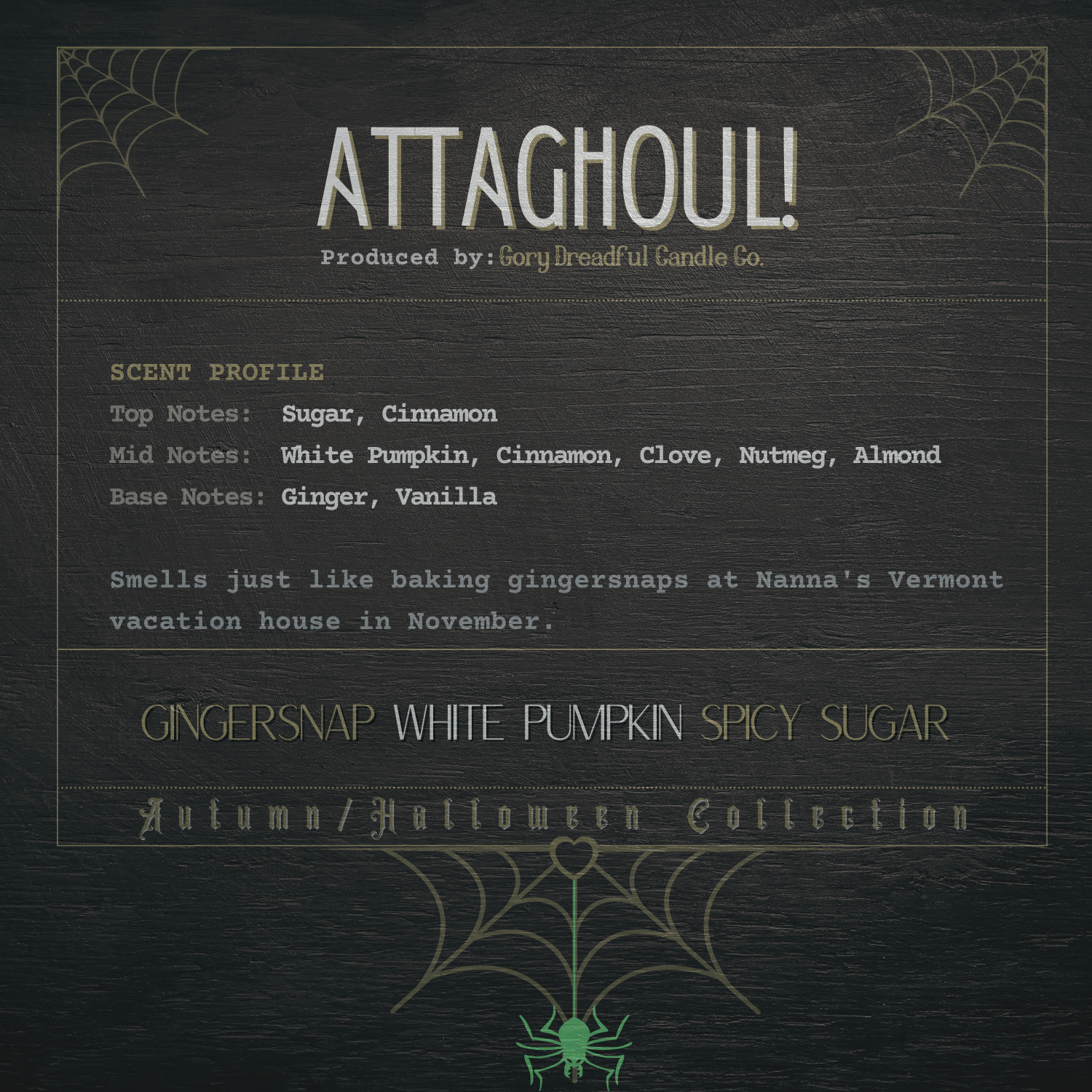 Attaghoul Wooden Wick Candle by Gory Dreadful Candle Co