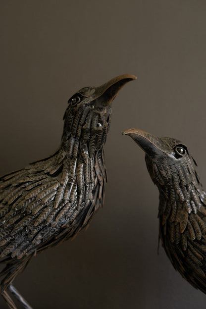 Black Metal Halloween Crow Figurines | 2 Sizes