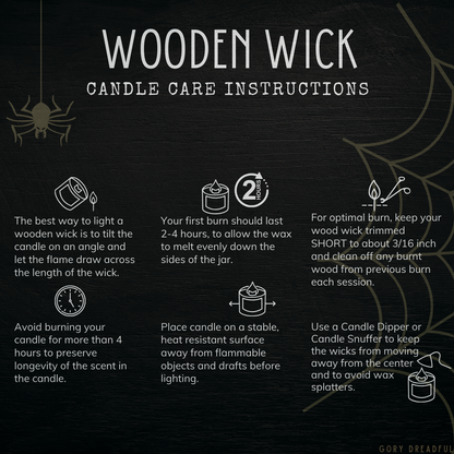 Wooden Wick Candle by Gory Dreadful Candle Co