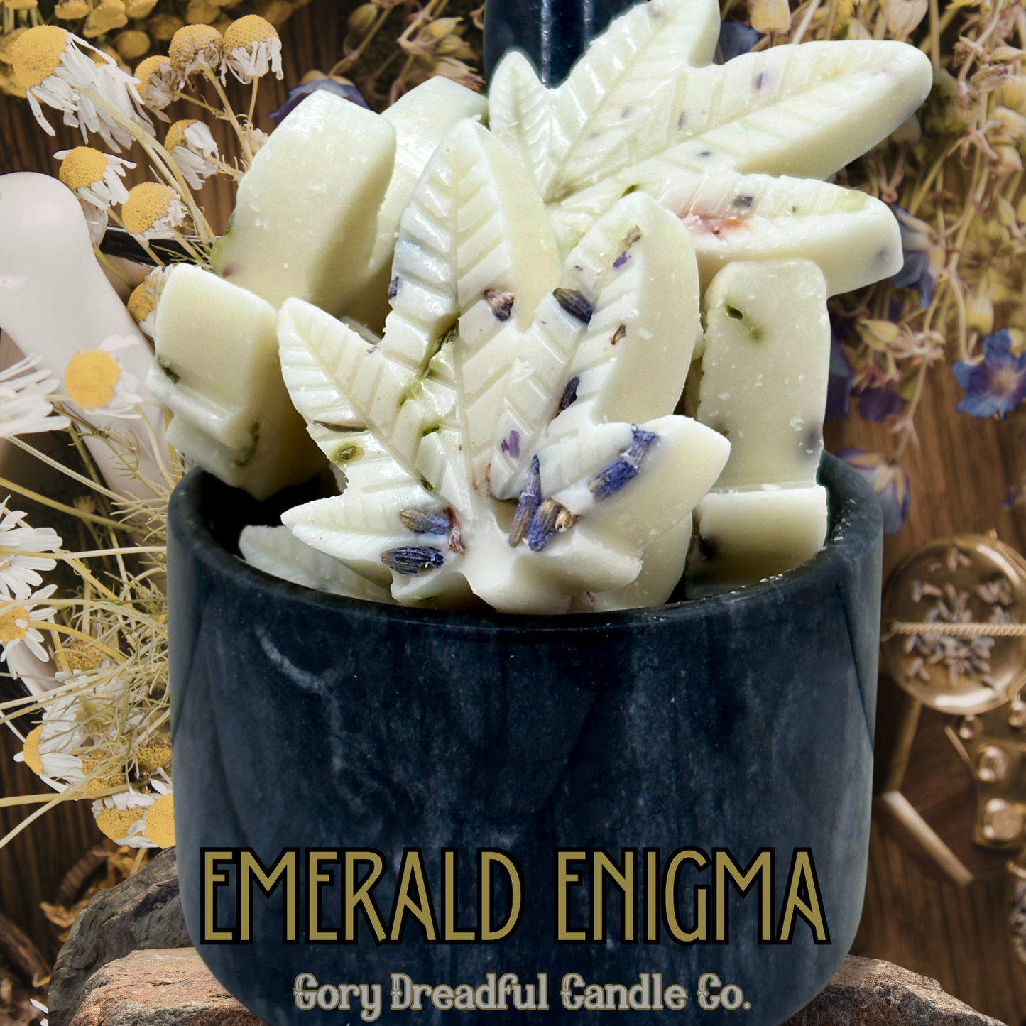 Emerald Enigma – Green Botanicals & Agarwood Scent Beeswax Melts