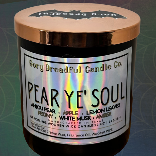 Pear Ye' Soul Wooden Wick Candle by Gory Dreadful Candle Co