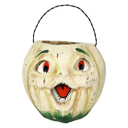 Vintage-Inspired White Resin Mache Jack-O-Lantern Choir Boy Candy Buckets