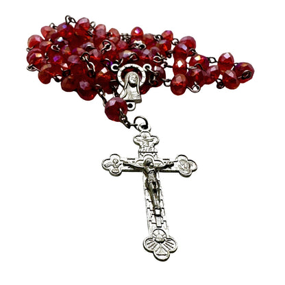 Vintage Italian Glass Bead Rosary, Italy Catholic Prayer Beads, Silver Crucifix