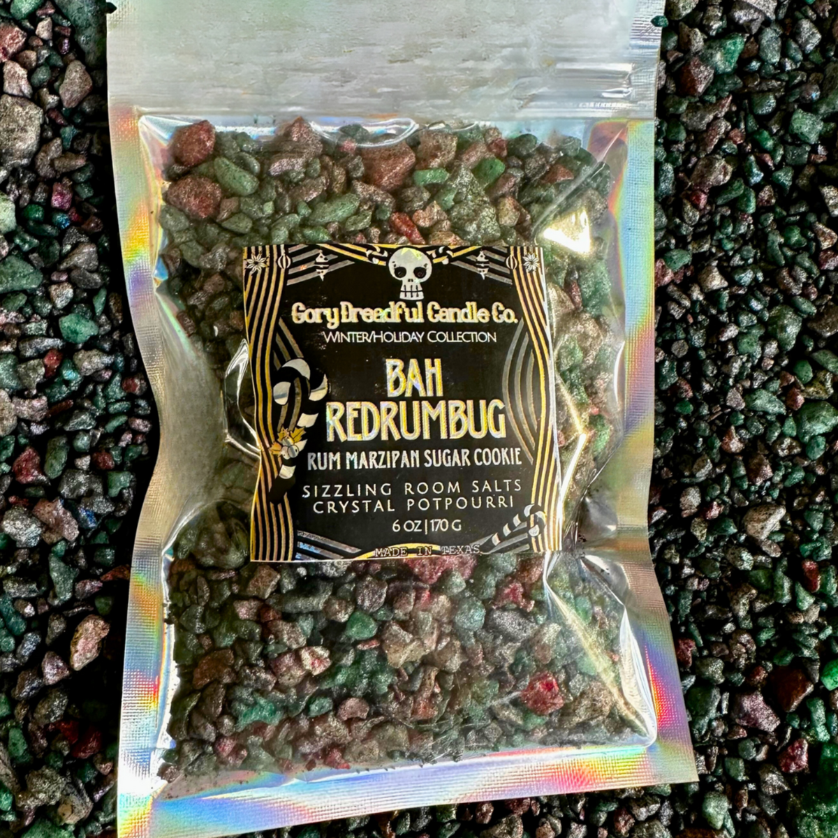 Bah, RedRumBug! Sizzling Room Salt Crystal Potpourri: Marzipan Sugar Cookie Rum Scent - Gory Dreadful Candle Co