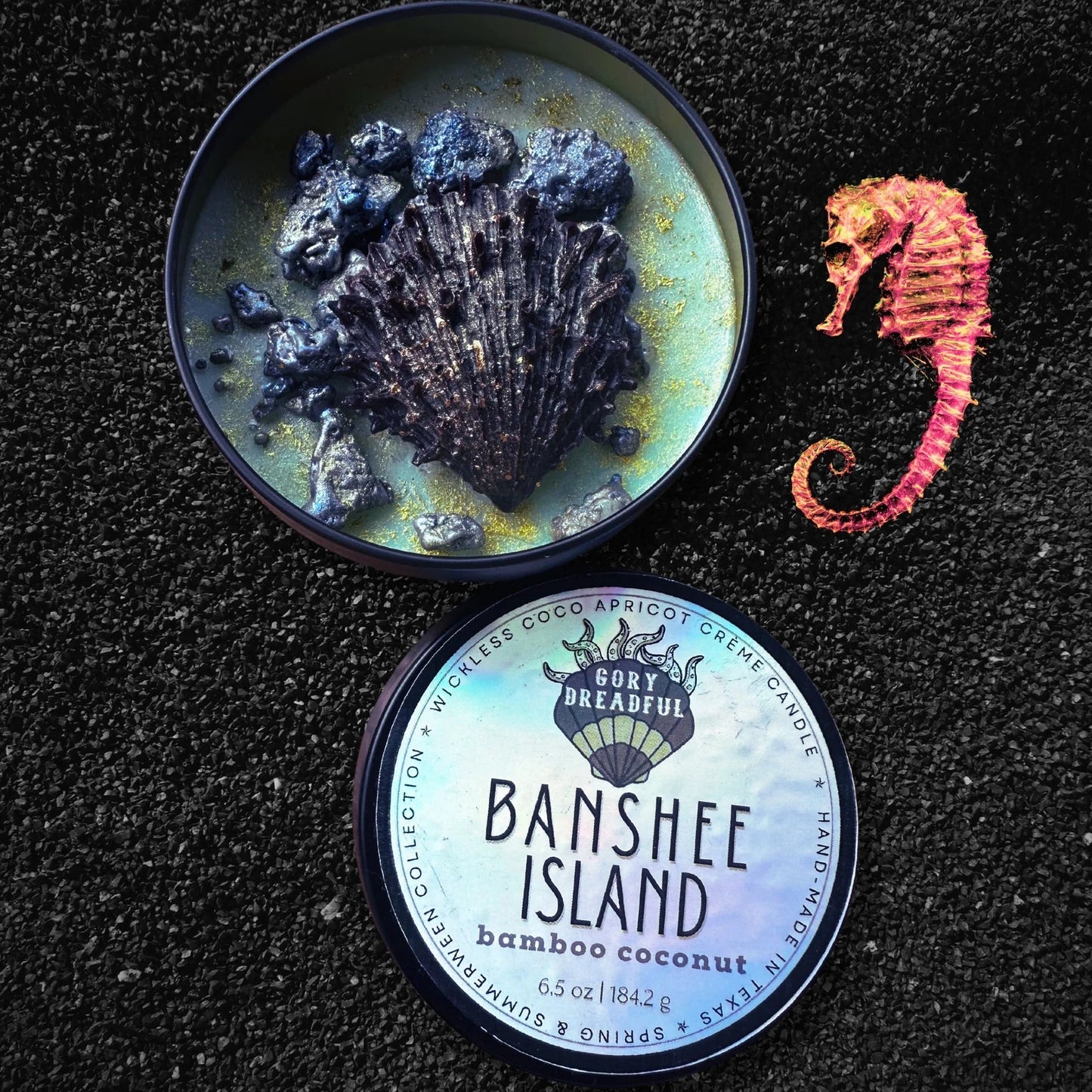 BANSHEE ISLAND Luxury Wickless Candle 6.5 oz: Bamboo & Coconut Scent - Gory Dreadful Candle Co