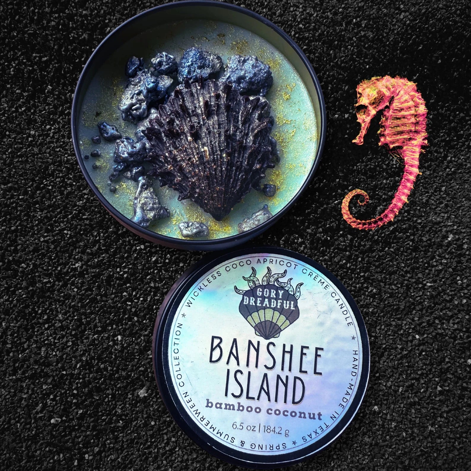 BANSHEE ISLAND Luxury Wickless Candle 6.5 oz: Bamboo & Coconut Scent - Gory Dreadful Candle Co