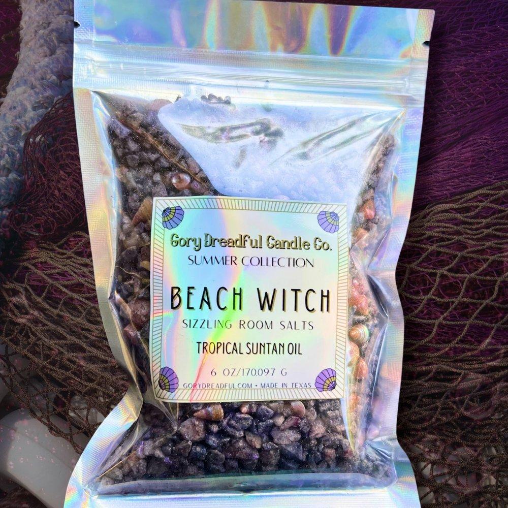 BEACH WITCH Sizzling Room Salt Crystal Potpourri: Nostalgic Tropic Suntan Oil Scent - Gory Dreadful Candle Co