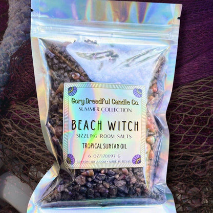 BEACH WITCH Sizzling Room Salt Crystal Potpourri: Nostalgic Tropic Suntan Oil Scent - Gory Dreadful Candle Co
