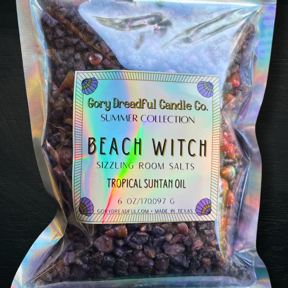 BEACH WITCH Sizzling Room Salt Crystal Potpourri: Nostalgic Tropic Suntan Oil Scent - Gory Dreadful Candle Co