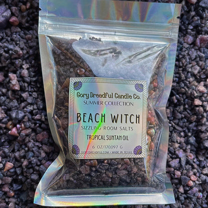 BEACH WITCH Sizzling Room Salt Crystal Potpourri: Nostalgic Tropic Suntan Oil Scent - Gory Dreadful Candle Co