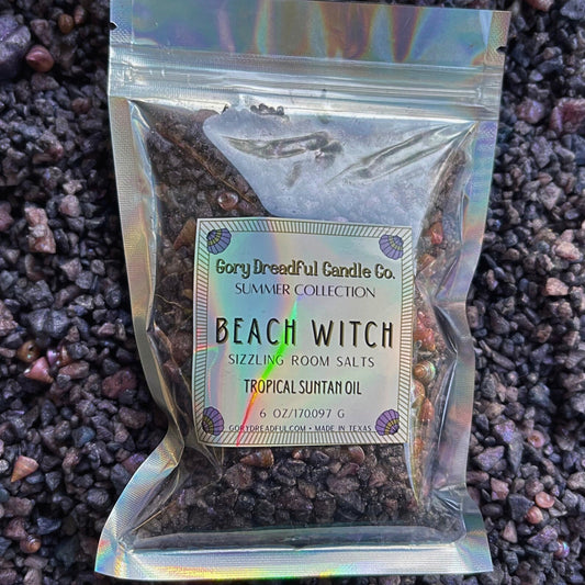 BEACH WITCH Sizzling Room Salt Crystal Potpourri: Nostalgic Tropic Suntan Oil Scent - Gory Dreadful Candle Co