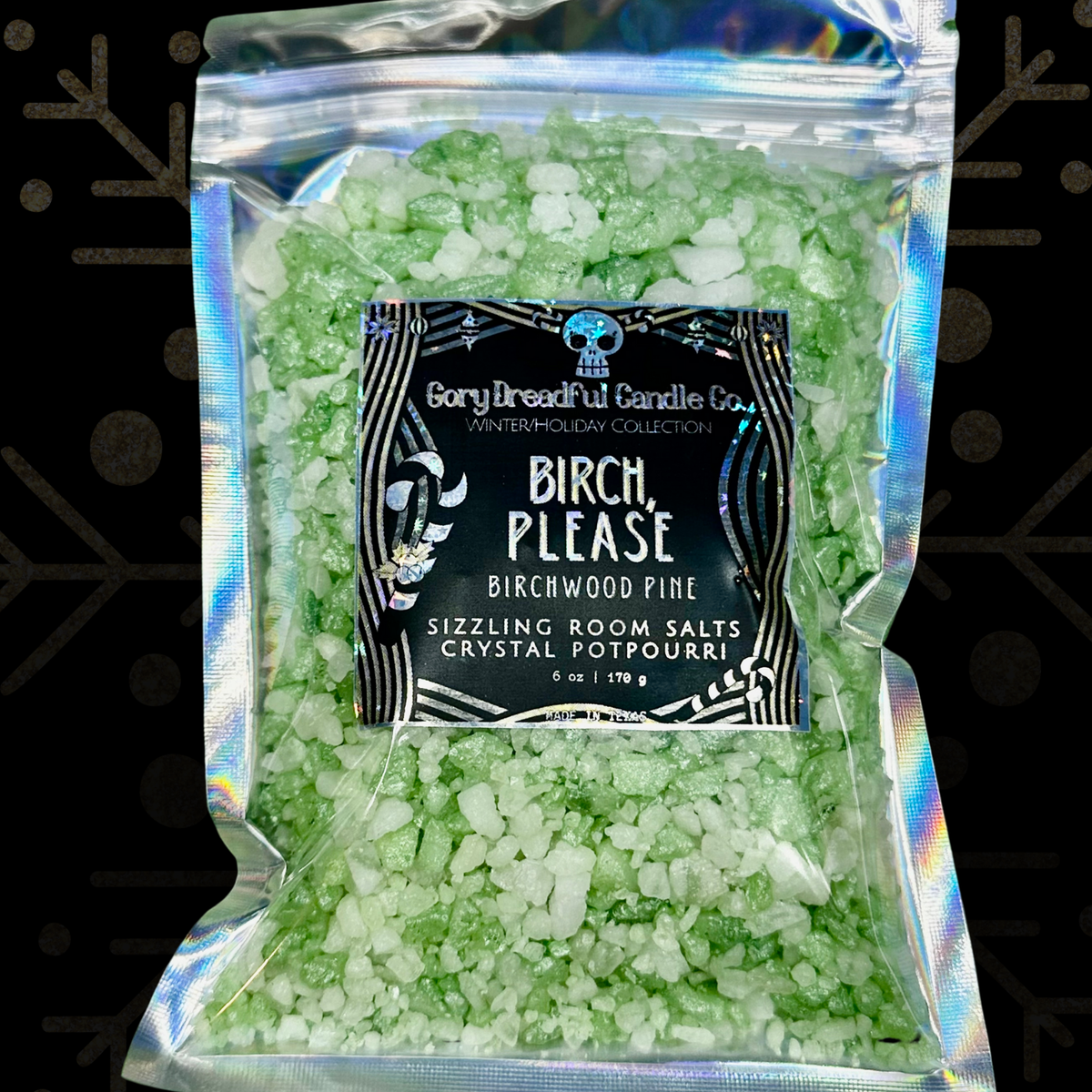 BIRCH, PLEASE! Sizzling Room Salt Crystal Potpourri: Birchwood Pine Scent - Gory Dreadful Candle Co