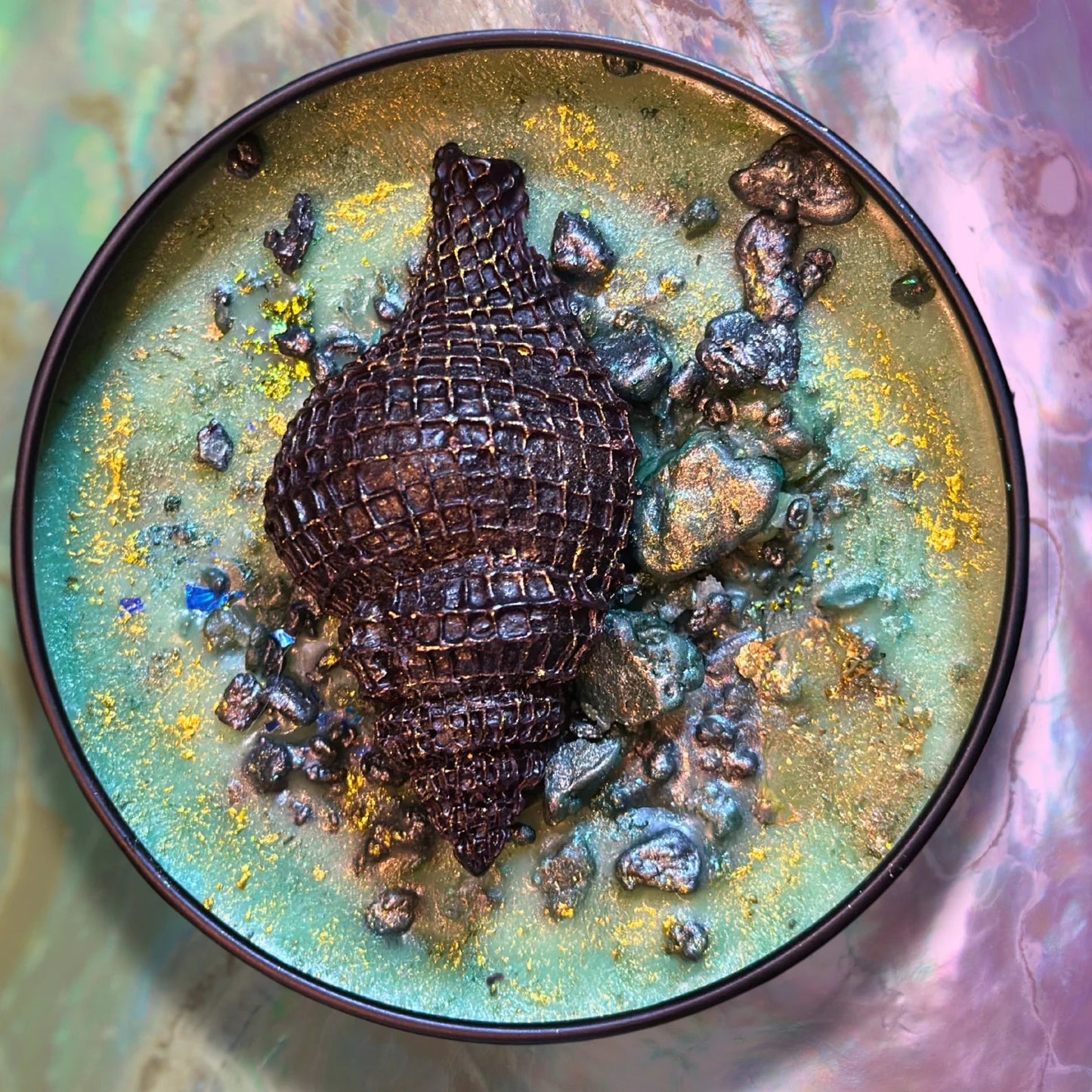 BRAZILIAN ZOM ZOM Luxury Wickless Candle 6.5 oz: Caramel Pistachio Vanilla Sandalwood Scent - Gory Dreadful Candle Co