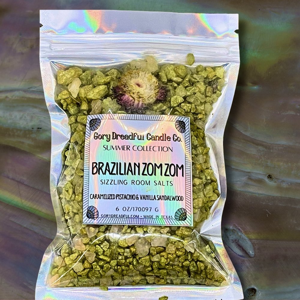 BRAZILIAN ZOM ZOM Sizzling Room Salt Crystal Potpourri: Caramel Pistachio Vanilla Sandalwood Scent - Gory Dreadful Candle Co