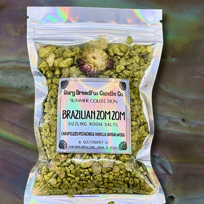 BRAZILIAN ZOM ZOM Sizzling Room Salt Crystal Potpourri: Caramel Pistachio Vanilla Sandalwood Scent - Gory Dreadful Candle Co