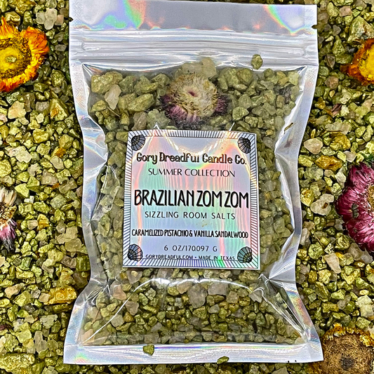 BRAZILIAN ZOM ZOM Sizzling Room Salt Crystal Potpourri: Caramel Pistachio Vanilla Sandalwood Scent - Gory Dreadful Candle Co