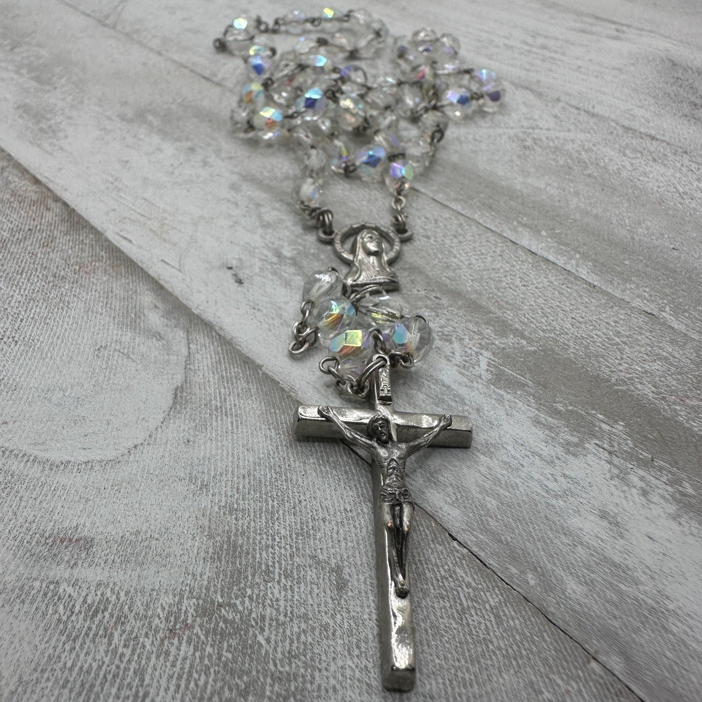 Vintage Italian Glass Bead Rosary, Italy Catholic Prayer Beads, Crucifix