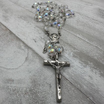 Vintage Italian Glass Bead Rosary, Italy Catholic Prayer Beads, Crucifix