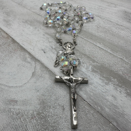 Vintage Italian Glass Bead Rosary, Italy Catholic Prayer Beads, Crucifix