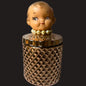 Vintage 50's Campbell Kewpie Doll Head Jar – Rose Gold Diamond Vanity Glass