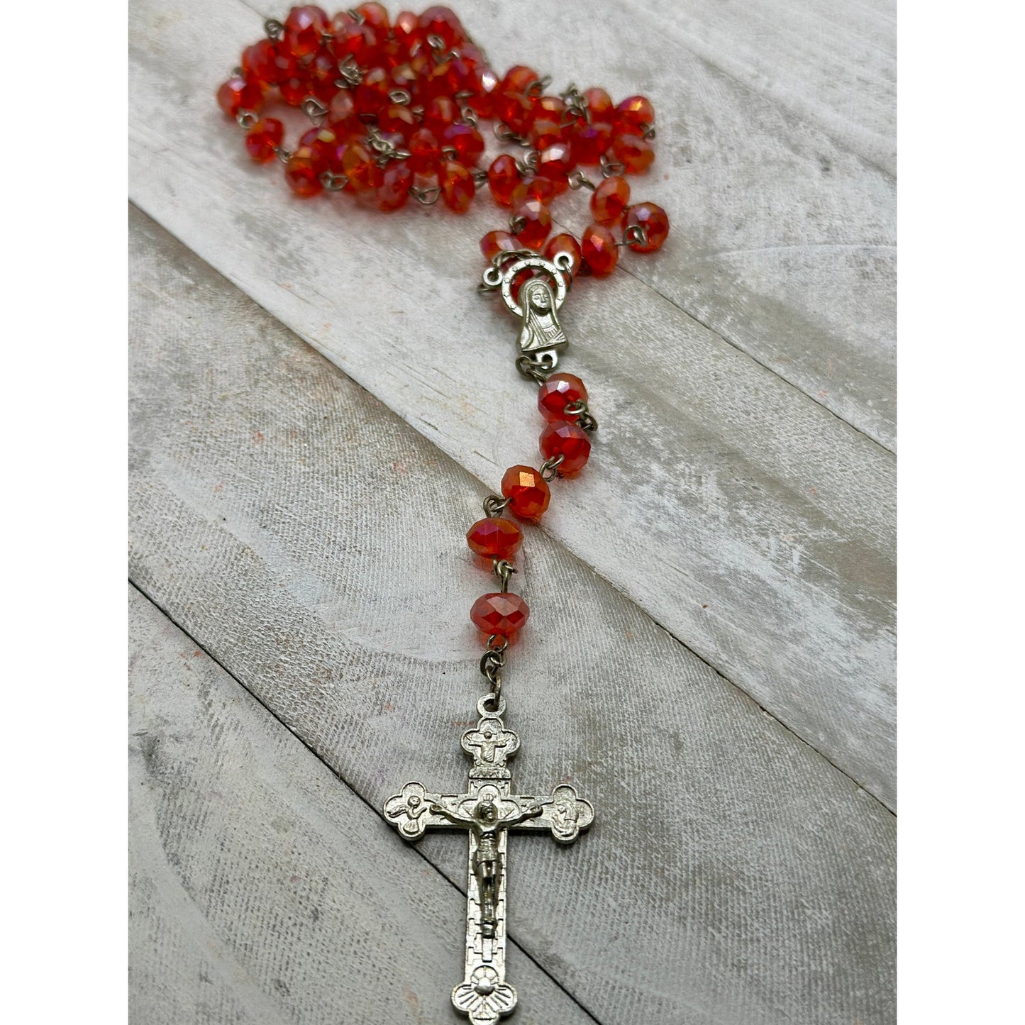 Vintage Italian Glass Bead Rosary, Italy Catholic Prayer Beads, Silver Crucifix