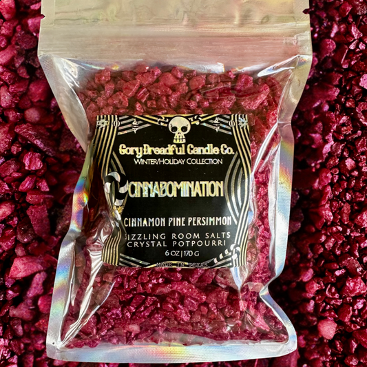 Cinnabomination Sizzling Room Salt Crystal Potpourri: Cinnamon Pine Persimmon Scent - Gory Dreadful Candle Co