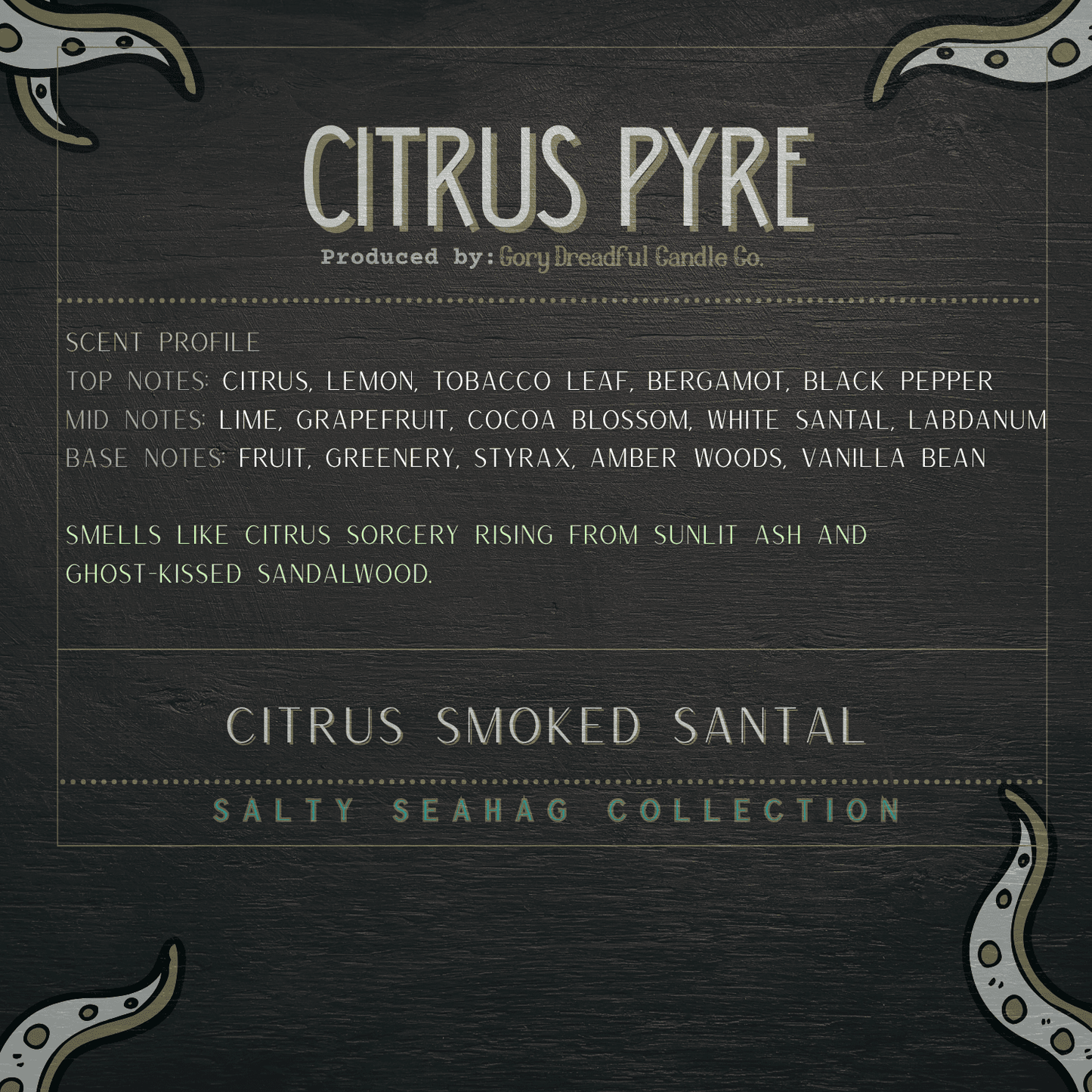 CITRUS PYRE Deluxe Fusion Wax Melt Druzy: White Santal Tobacco Blossom + Sugared Citrus Scent - Gory Dreadful Candle Co