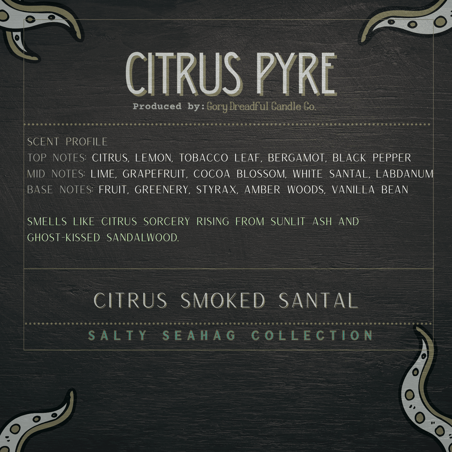 CITRUS PYRE Deluxe Fusion Wax Melt Druzy: White Santal Tobacco Blossom + Sugared Citrus Scent - Gory Dreadful Candle Co