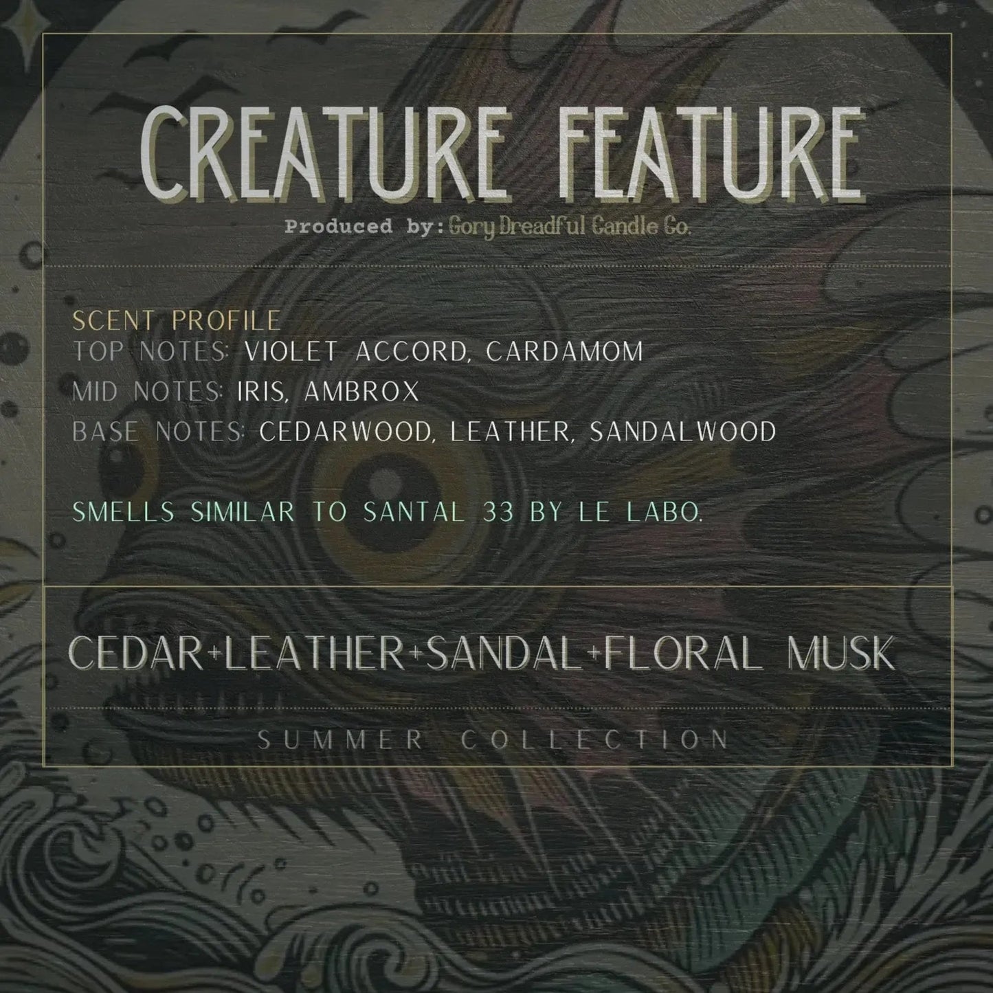 CREATURE FEATURE Sizzling Room Salt Crystal Potpourri: Cedar Leather Sandal Floral Musk Scent - Gory Dreadful Candle Co