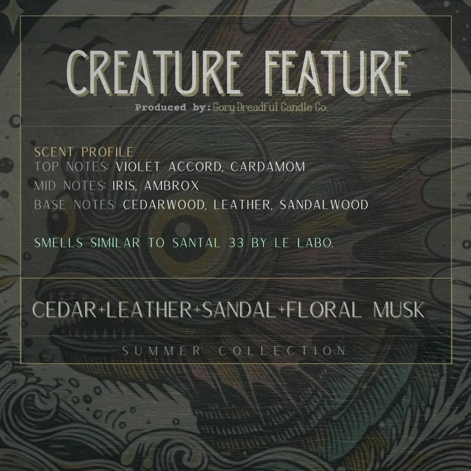 CREATURE FEATURE Sizzling Room Salt Crystal Potpourri: Cedar Leather Sandal Floral Musk Scent - Gory Dreadful Candle Co