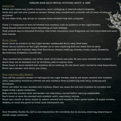 CREATURE FEATURE Sizzling Room Salt Crystal Potpourri: Cedar Leather Sandal Floral Musk Scent - Gory Dreadful Candle Co